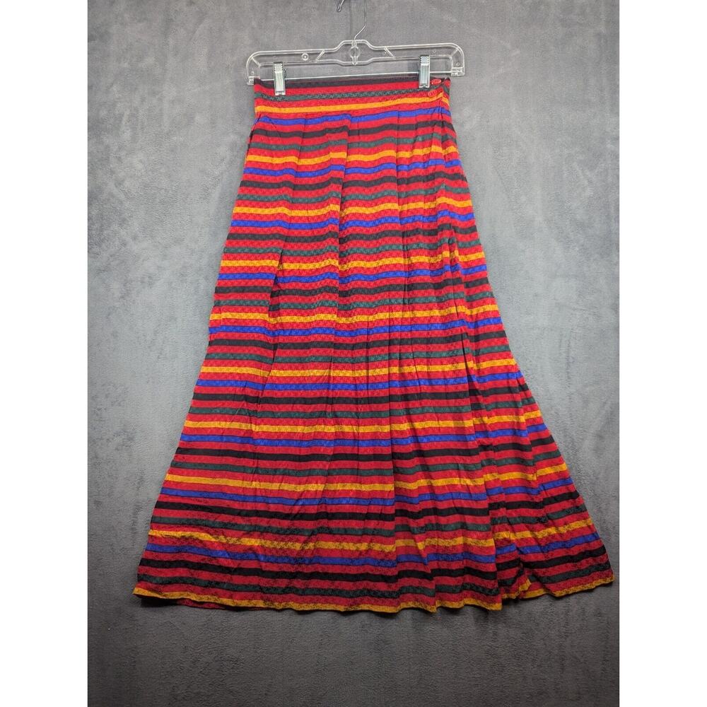 Robert Haik Silk Maxi Skirt Striped Colorful Vintage Size 11 Euro 42